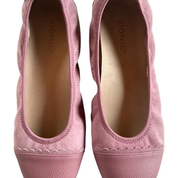 Vionic Prim Tina Women's Ballet Flats Pink Cap Toe Slip On Size 11 W NWOT - Picture 1 of 7